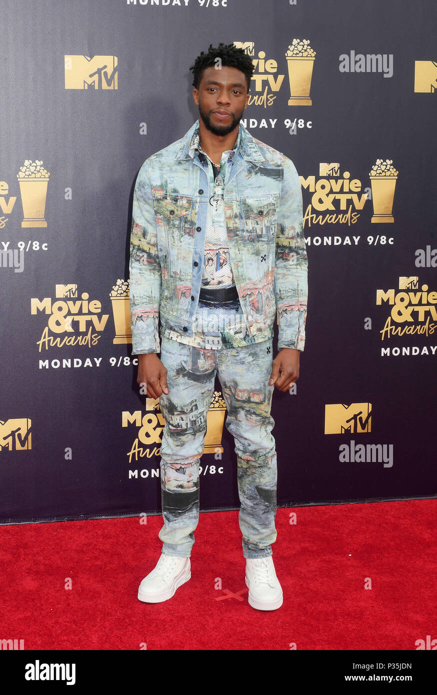Chadwick Boseman attending the 2018 MTV Movie and TV Awards held at the Barker Hangar in Los Angeles, USA. Stock Photo