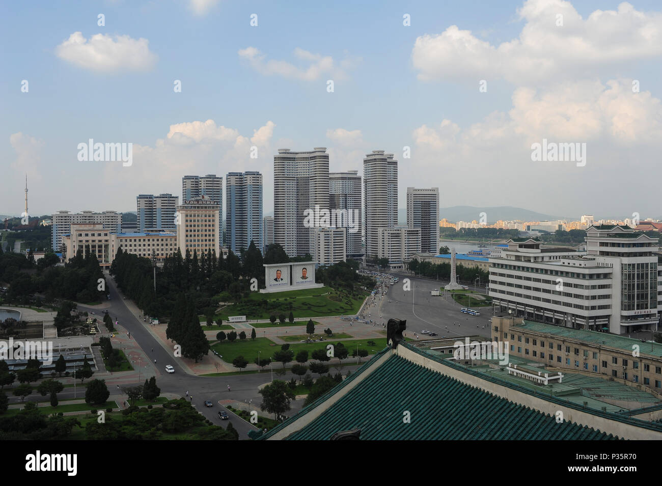 Pjoengjang, North Korea, new modern residential tower in the center Stock Photo