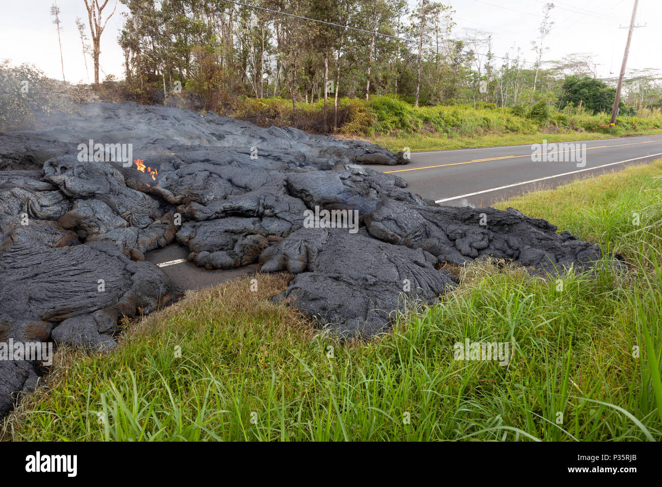 Highway in Hawaii, which was destroyed by a lava flow Stock Photo - Alamy