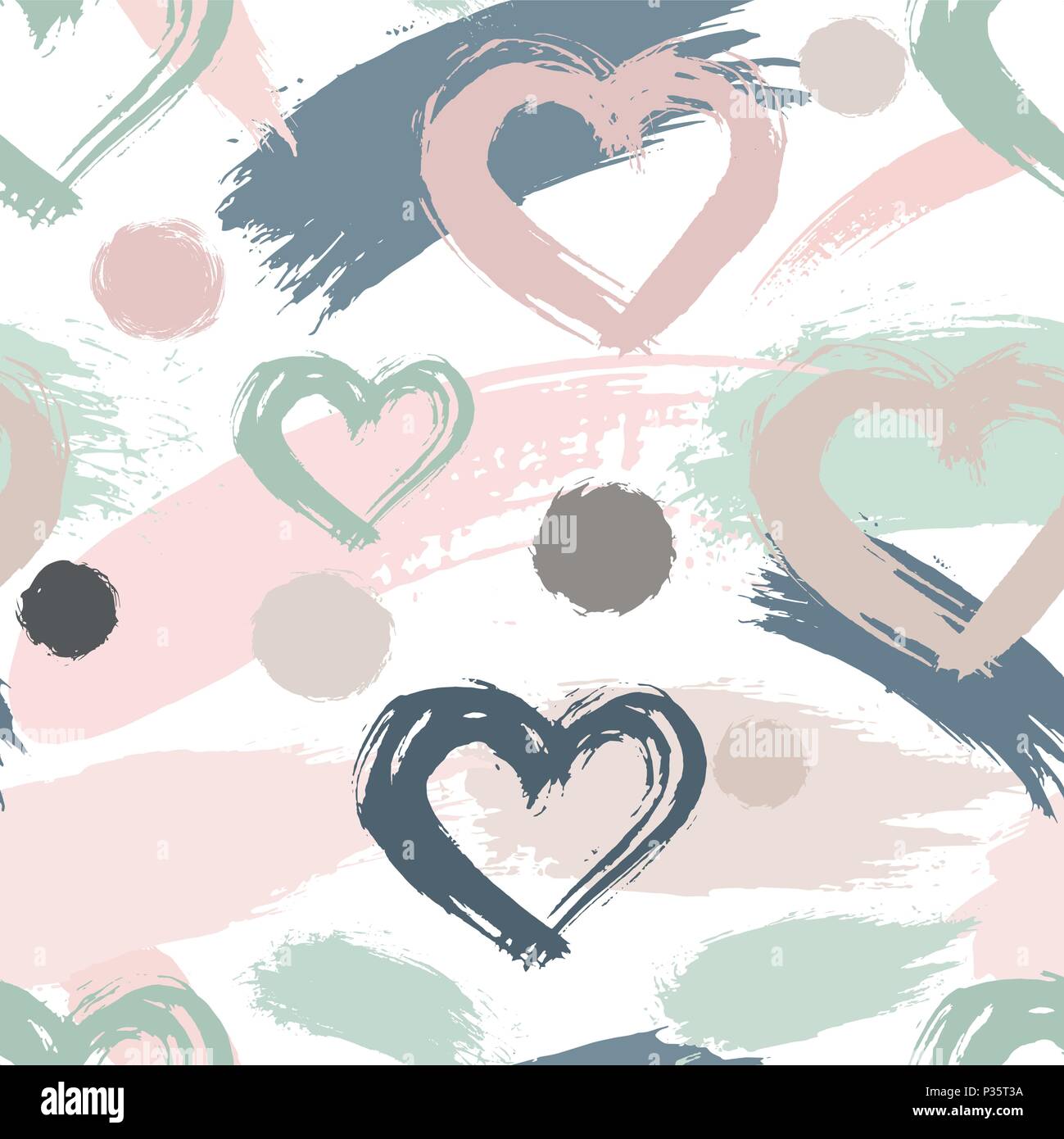 Abstract seamless elements hipster pattern with brush strokes, heart Stock Vector