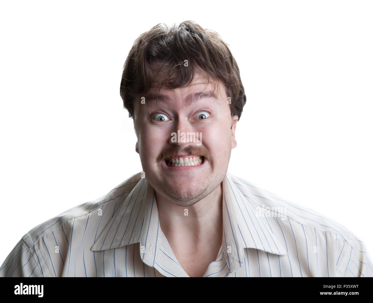 portrait of a man with an emotional expression on a white background Stock Photo