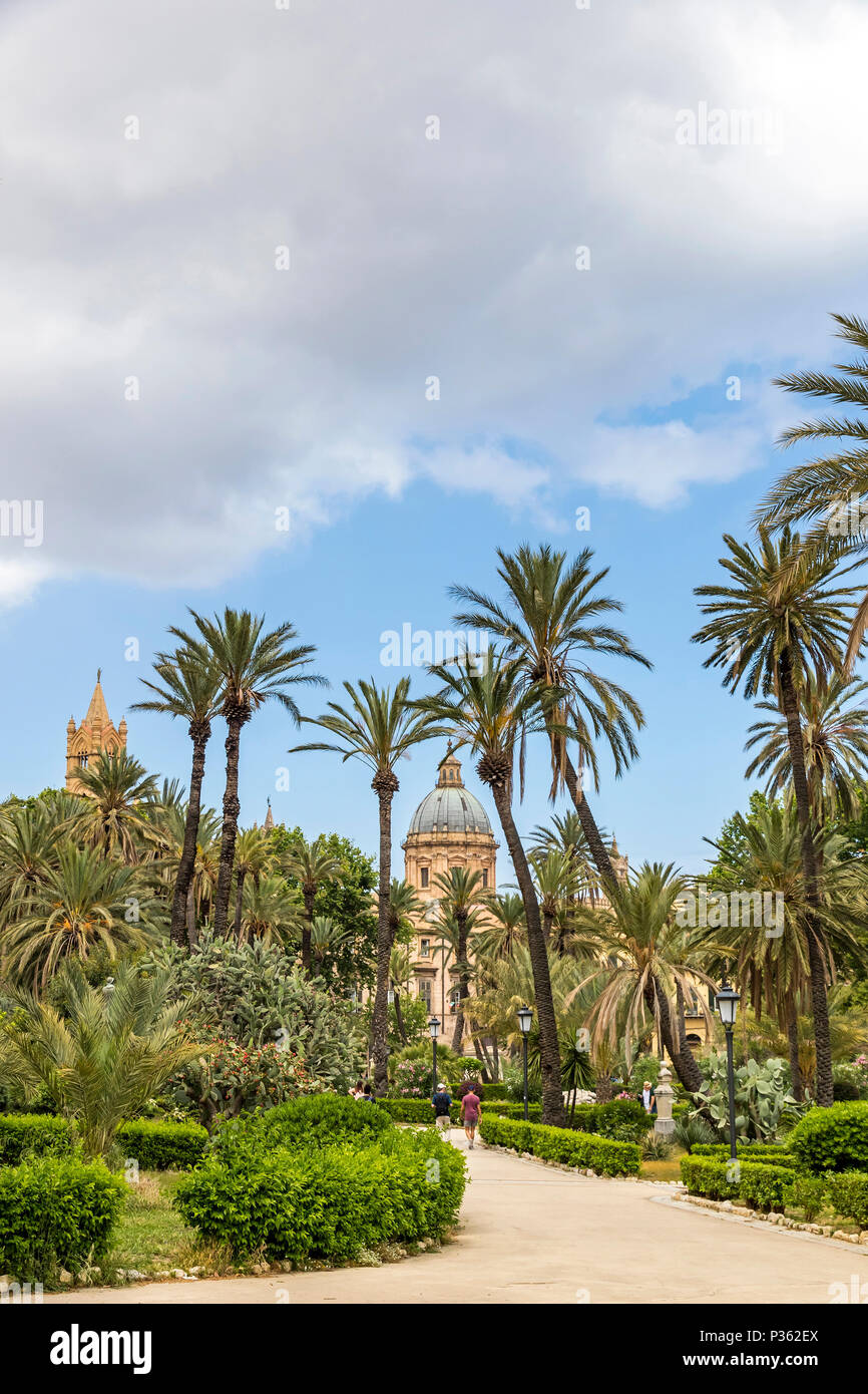 Villa Bonanno, the public garden in center of Palermo city, Sicily ...