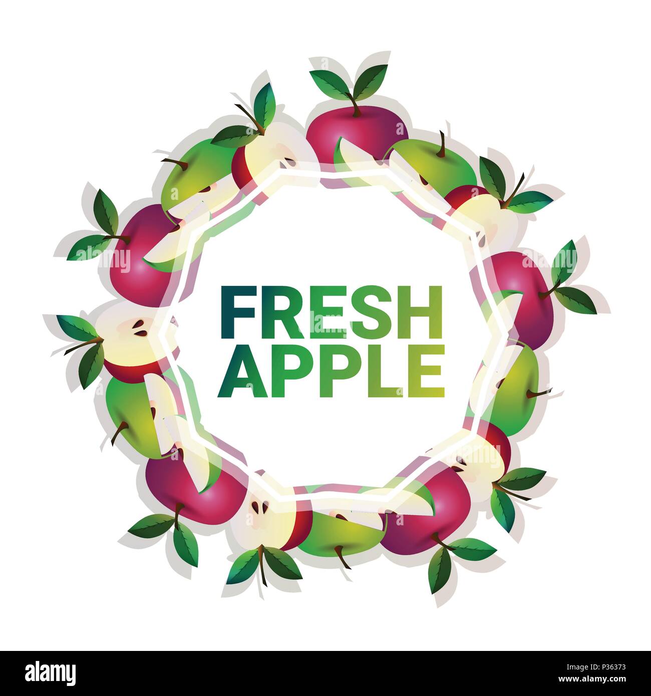 apple fruit colorful circle copy space organic over white pattern background Stock Vector Image