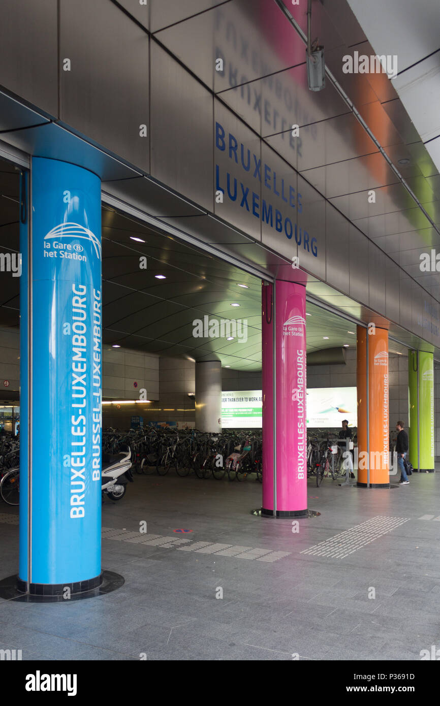 Entrance to the Brussels Luxembourg Train Station EU European Parliament Brussels Stock Photo