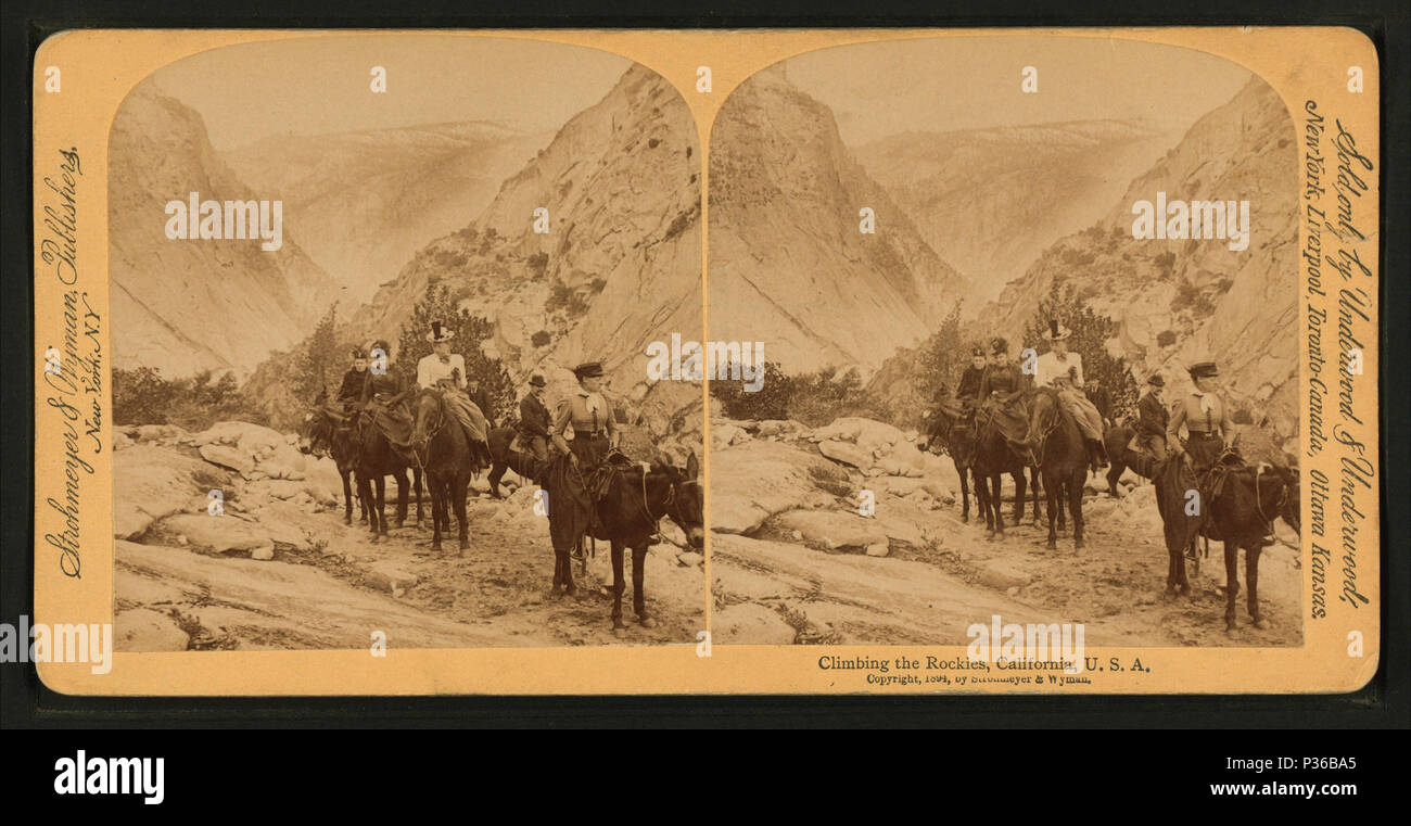 . Climbing the Rockies, California, U.S.A.  Coverage: 1904. Digital item published 7-1-2005; updated 2-12-2009. 69 Climbing the Rockies, California, U.S.A, from Robert N. Dennis collection of stereoscopic views Stock Photo