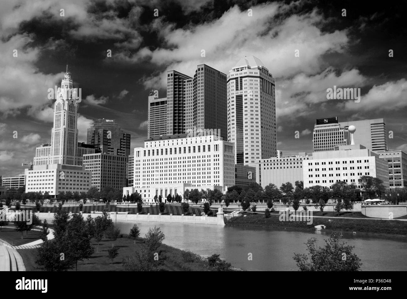 Columbus, Ohio skyline black and white Stock Photo