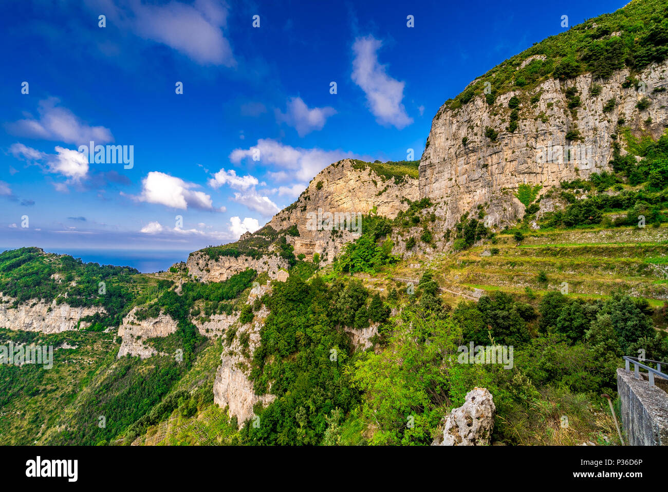 The Walk of the Gods is also known as the Path of the Gods and offers stunning views of the Amalfi Coast. Stock Photo