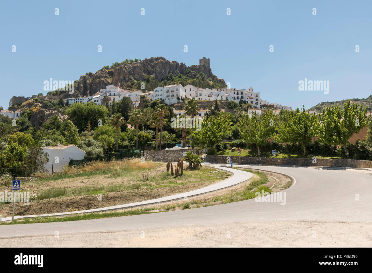 Andalusian village Zahara de la Sierra, in Sierra de Grazalema Natural Park, Andalucia, Spain Stock Photo