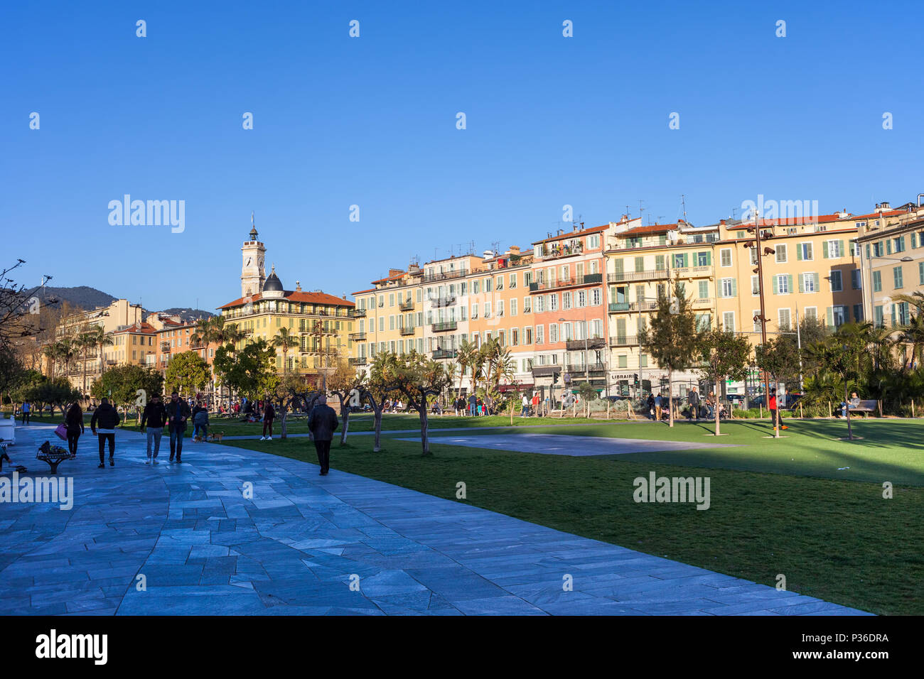 France, city of Nice, apartment buildings at Promenade du Paillon Stock Photo