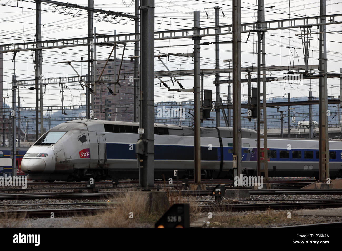 17.02.2012, Zurich, Canton Zurich, Switzerland - A TGV 4410 at the entrance to the central station. 00S120217D027CAROEX.JPG [MODEL RELEASE: NOT APPLIC Stock Photo