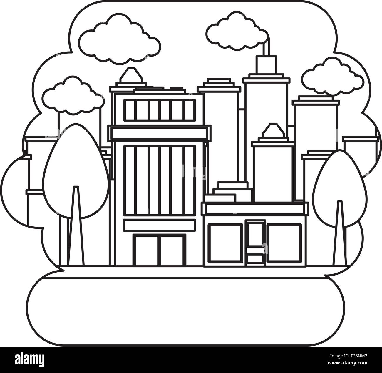 city building over landscape and white background, vector illustration ...