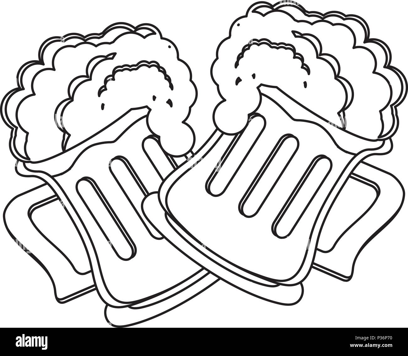 irish beer mugs with foam over white background, vector illustration