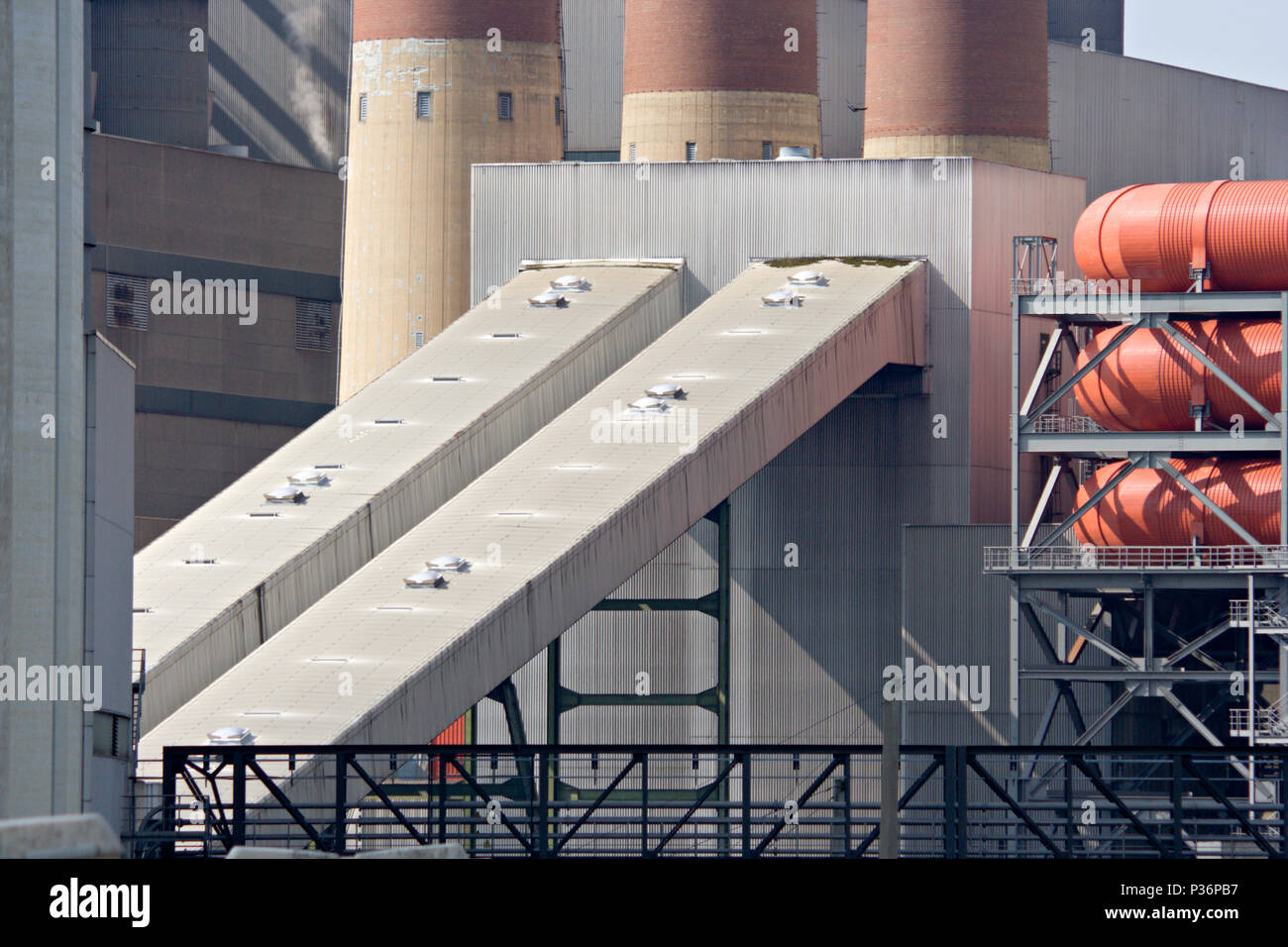Buildings with conveyor belts, part of a brown coal power station. Stock Photo