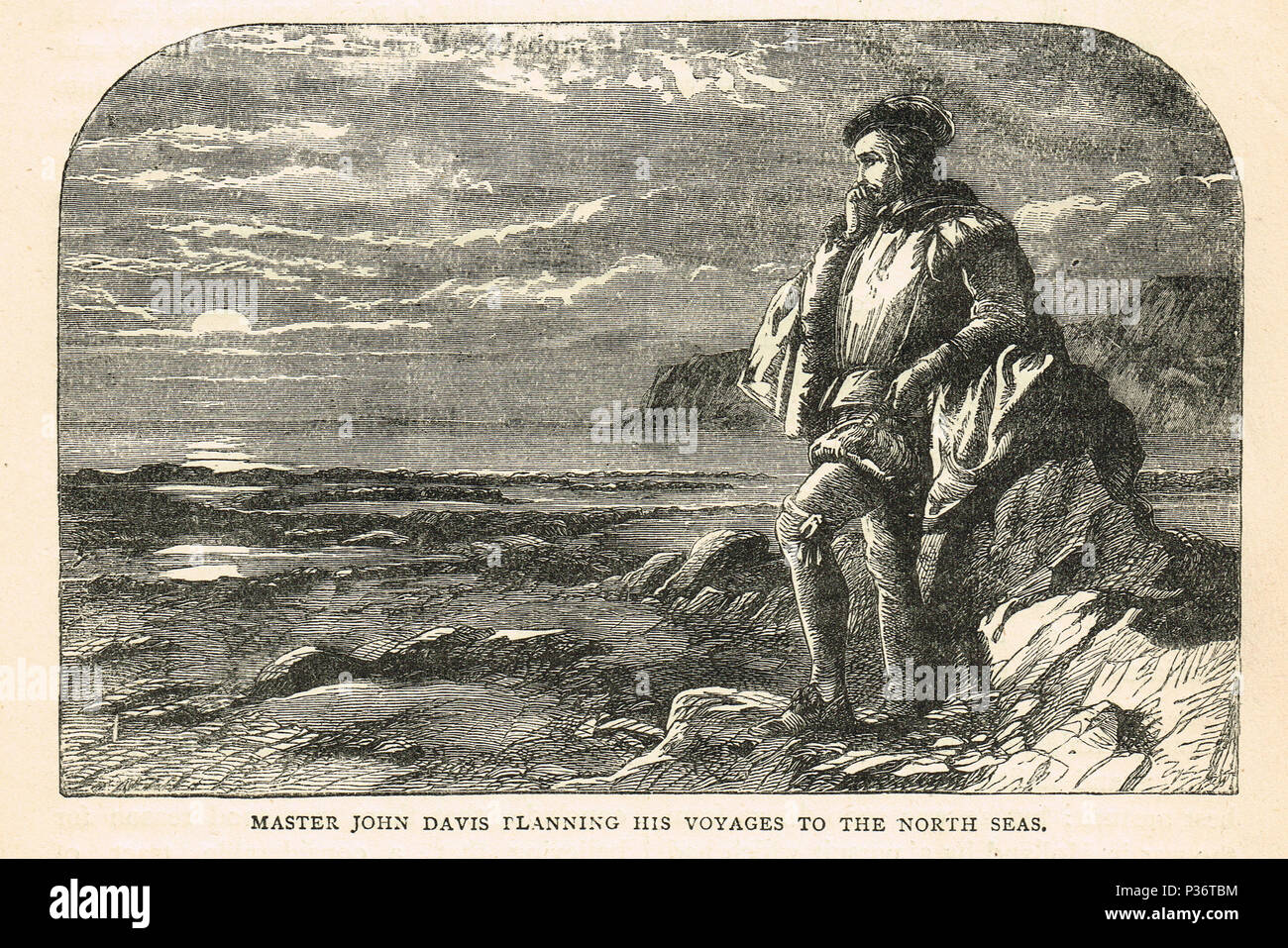 John Davis, English explorer, looking out to sea, planning his voyage to the North seas Stock Photo