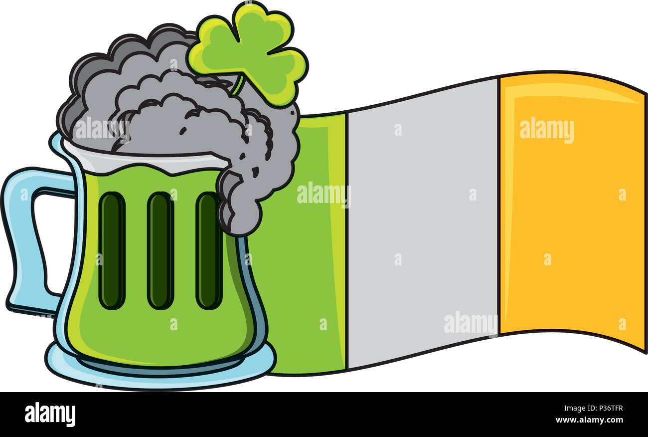 irish beer mug and flag of ireland over white background, colorful design. vector illustration