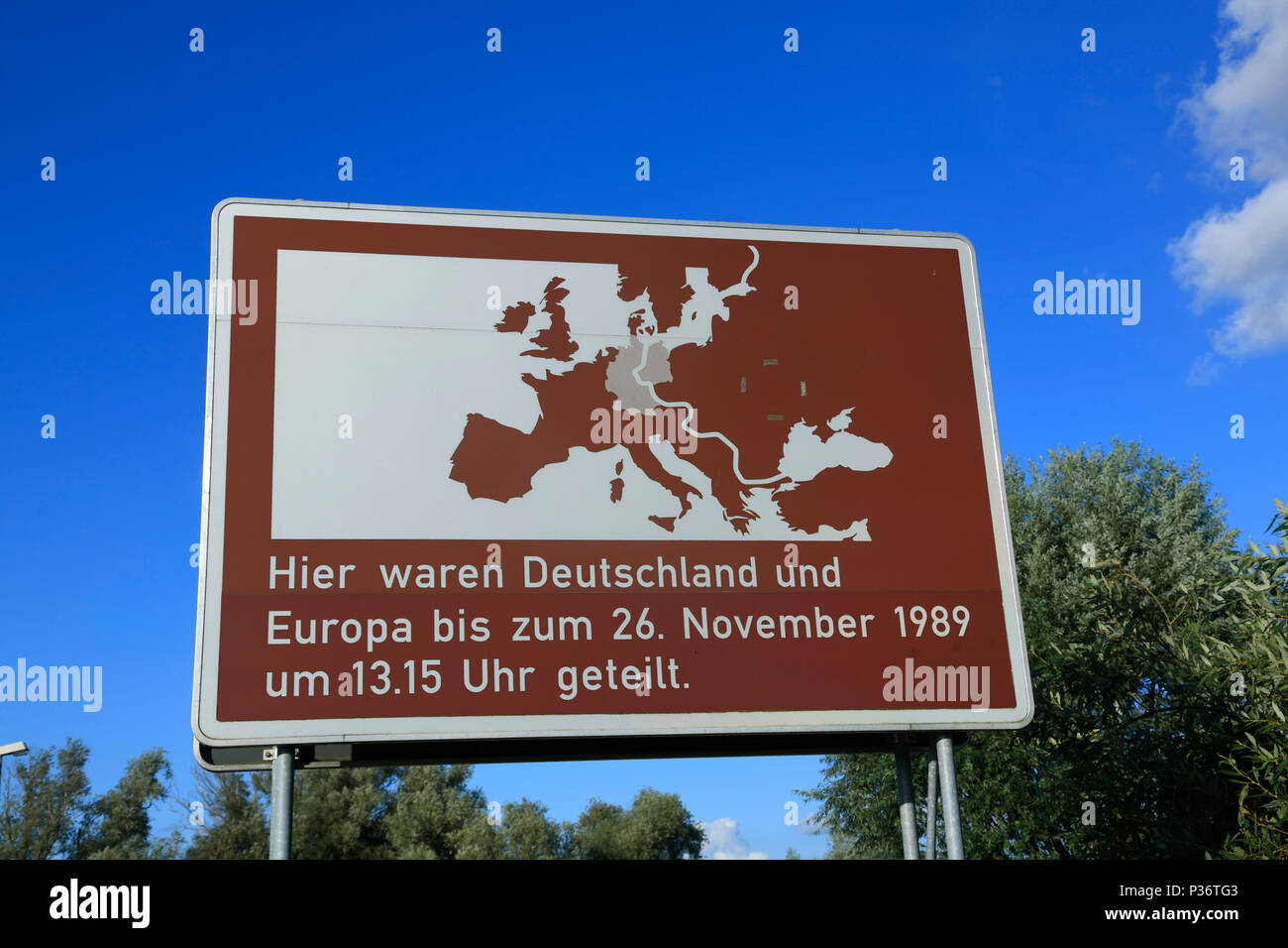 Memorial sign at the former GDR(DDR)-border in Darchau at river Elbe, Amt Neuhaus, Lower Saxony, Germany Stock Photo