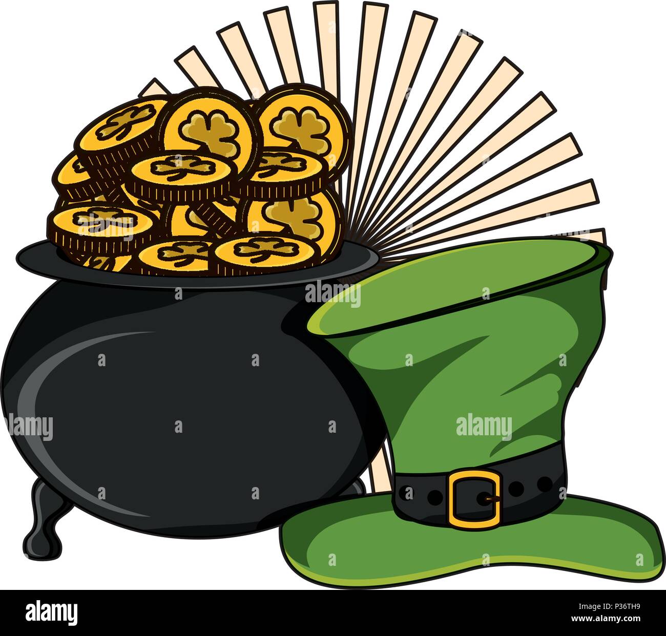 irish top hat and pot of gold with coins over white background, vector illustration Stock Vector