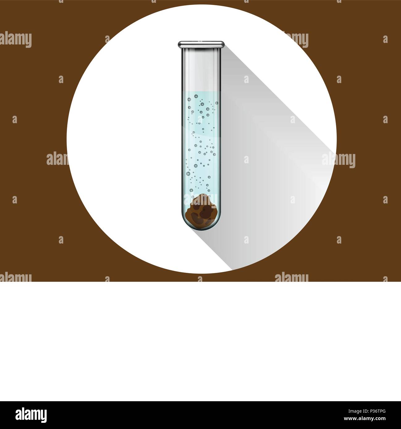 Medical test of feces in a test tube in a wite circle with shaddow and brown background. Vector illustration Stock Vector