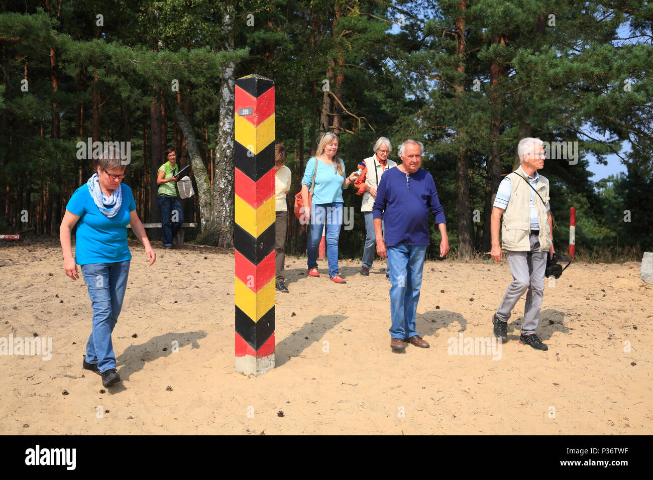 Guided bike Tour at Wirler Spitze, former border to DDR (GDR), Ziemendorf, Altmark, Sachsen-Anhalt, Germany, Europe Stock Photo