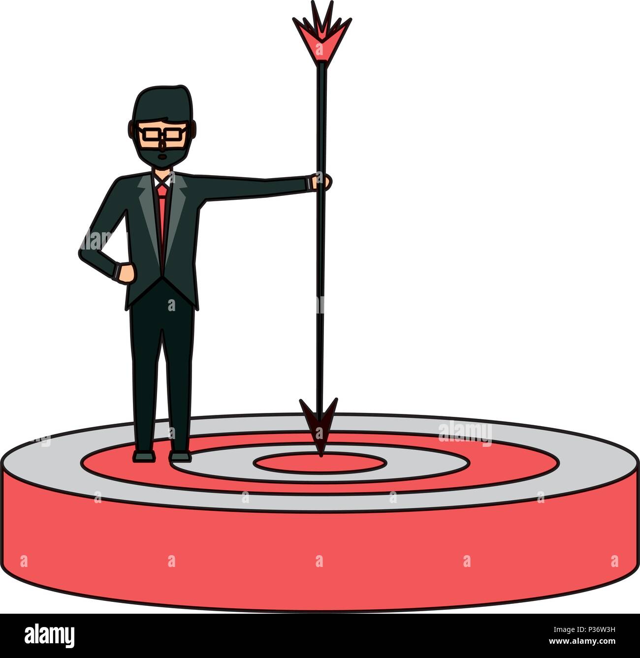 businessman holding a arrow on a target over white background, vector ...