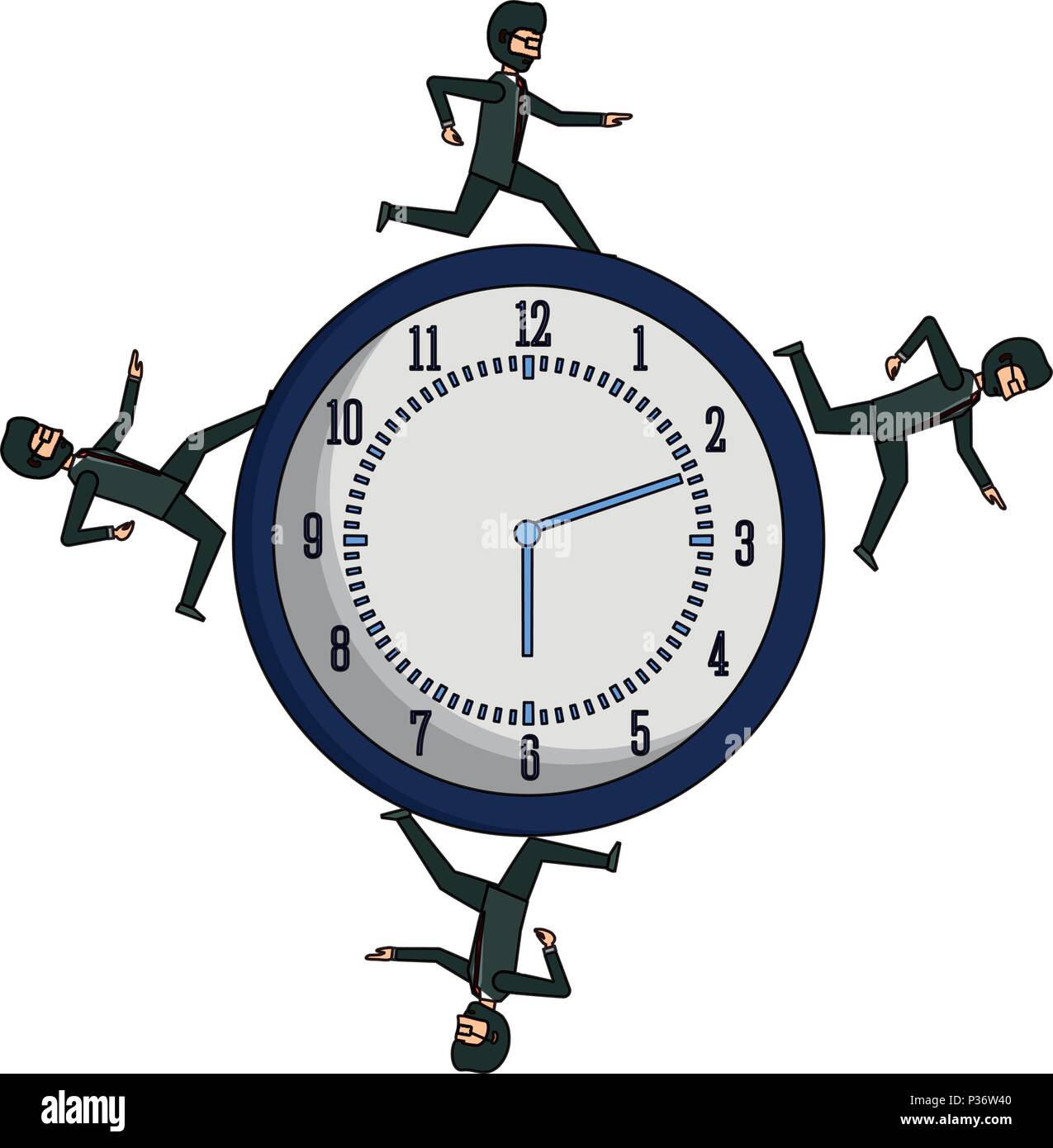 businessmen running on a clock over white background, vector