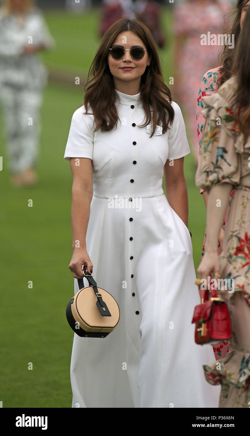 Actress Jenna Coleman seen before the start of the Cartier Trophy at the Guards Polo Club, Windsor Great Park, Surrey. Stock Photo