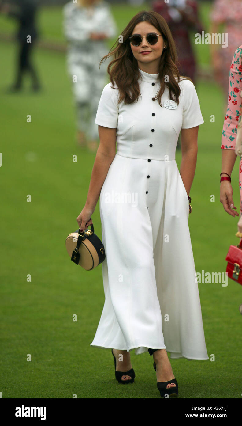 Actress Jenna Coleman seen before the start of the Cartier Trophy at the Guards Polo Club, Windsor Great Park, Surrey. Stock Photo