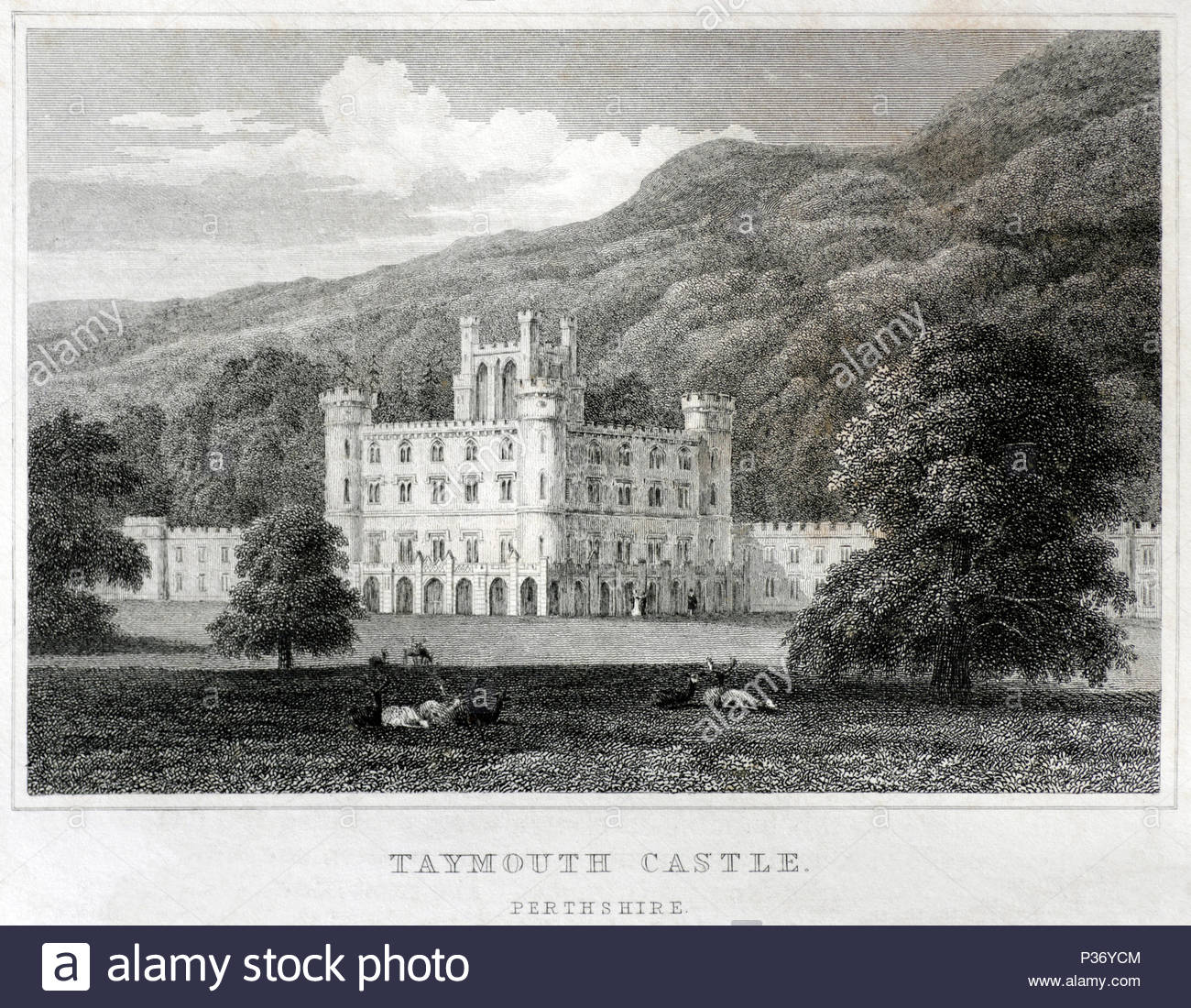 Taymouth Castle Perthshire, antique engraving from 1829 Stock Photo Alamy