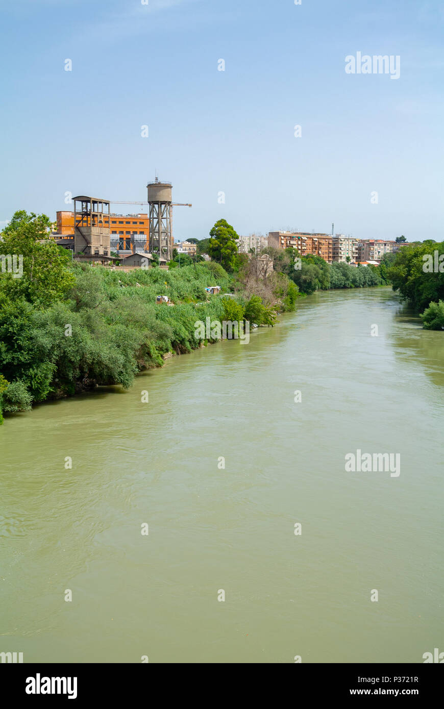 Industrial area along Tiber river, Ostiense, Rome, Italy Stock Photo