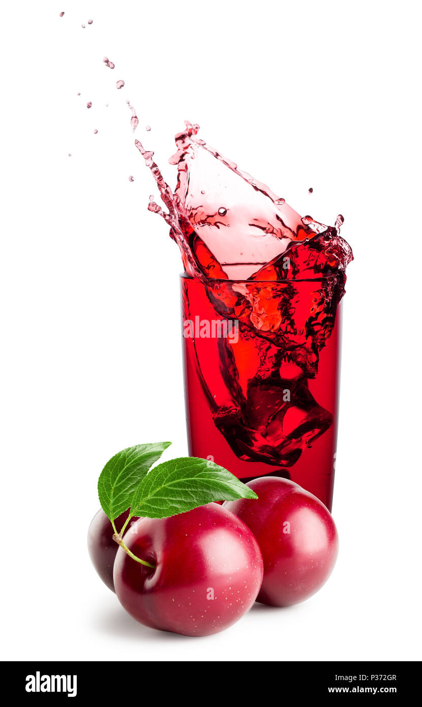 Glass of plum juice with splash and berries isolated on white background Stock Photo Alamy