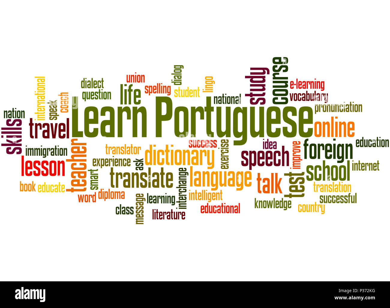 Learn Portuguese, word cloud concept on white background Stock Photo
