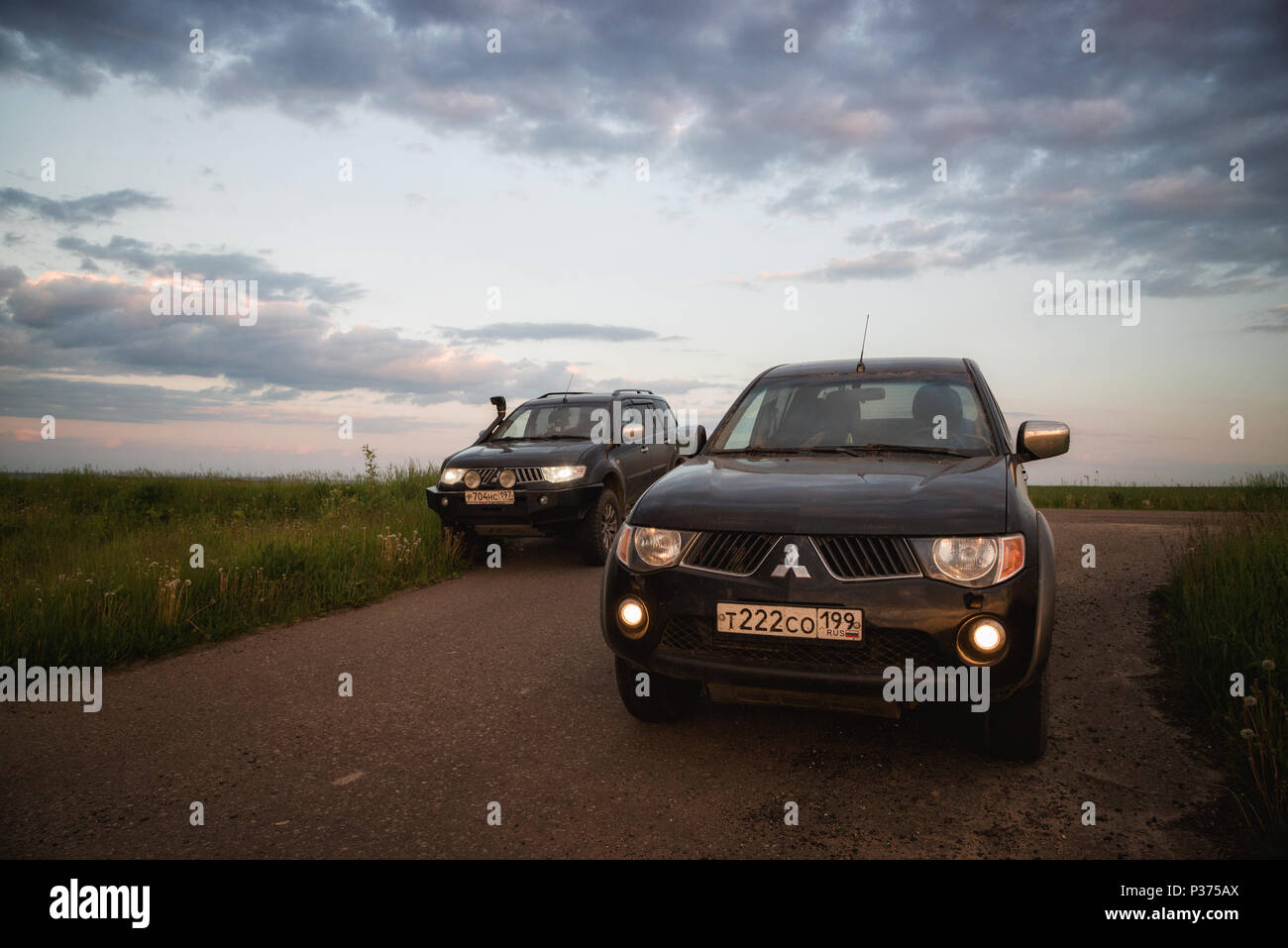 SUV Mitsubishi L200 and Pajero Sport,  Moscow, Russia. 05-11-2018 Stock Photo