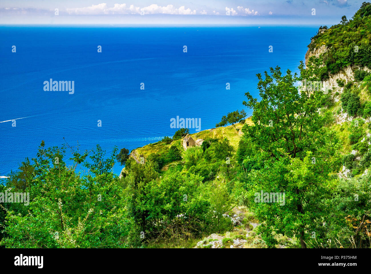 The Walk of the Gods is also known as the Path of the Gods and offers stunning views of the Amalfi Coast. Stock Photo