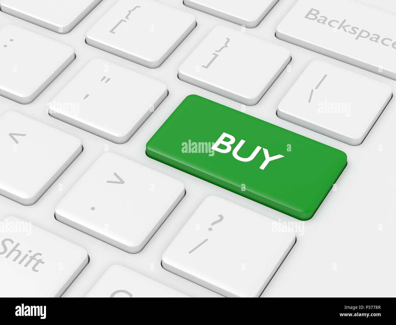 3d render closeup of computer keyboard with buy button Stock Photo