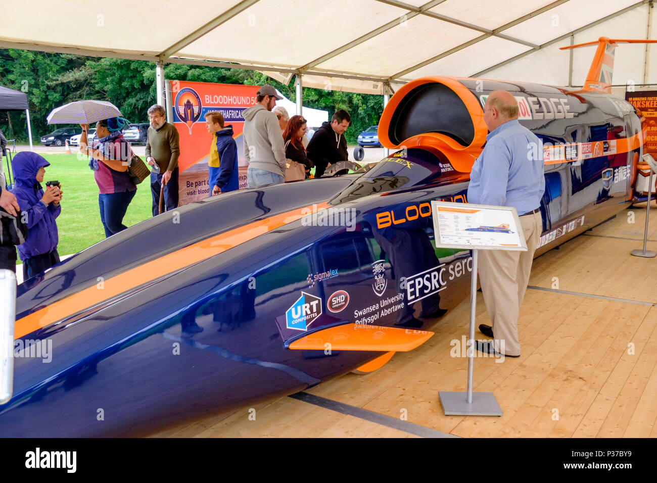 The 2018 Bath festival of motoring at Walcot Rugby Ground, Bath Somerset england uk Replica of Thrust SSC record breaking car Stock Photo