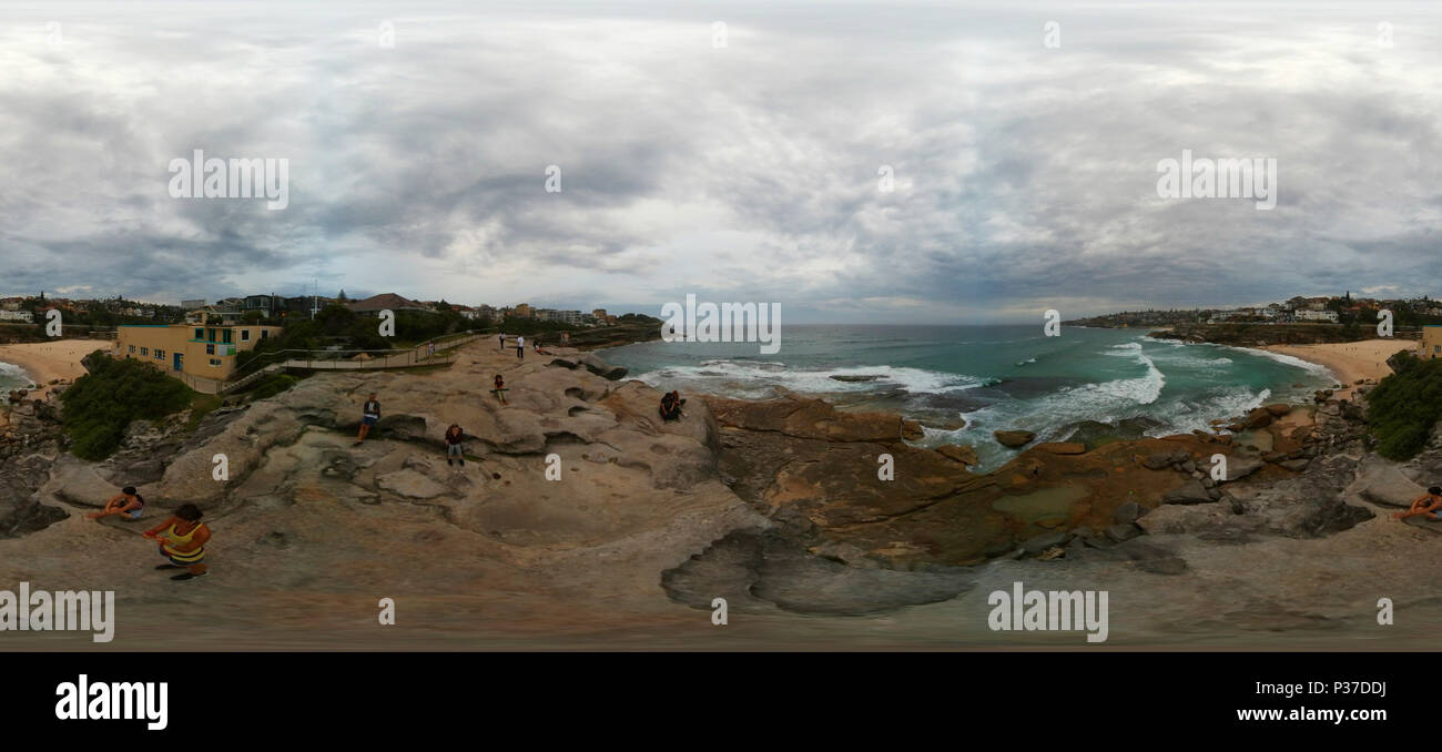 420 x 180 grad-Panorama: Bondi to Coogee Walk, Sydney, Australien/ 420 x 180 degree panorama: Bondi to Coogee Walk, Sydney, Australia. Stock Photo