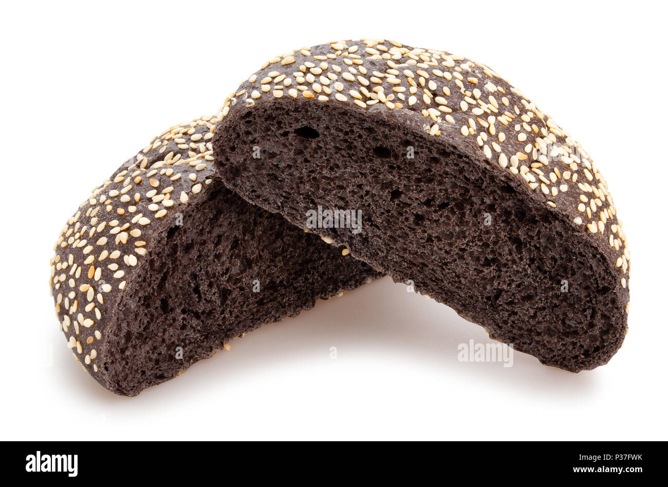 sliced black sandwich bun path isolated Stock Photo