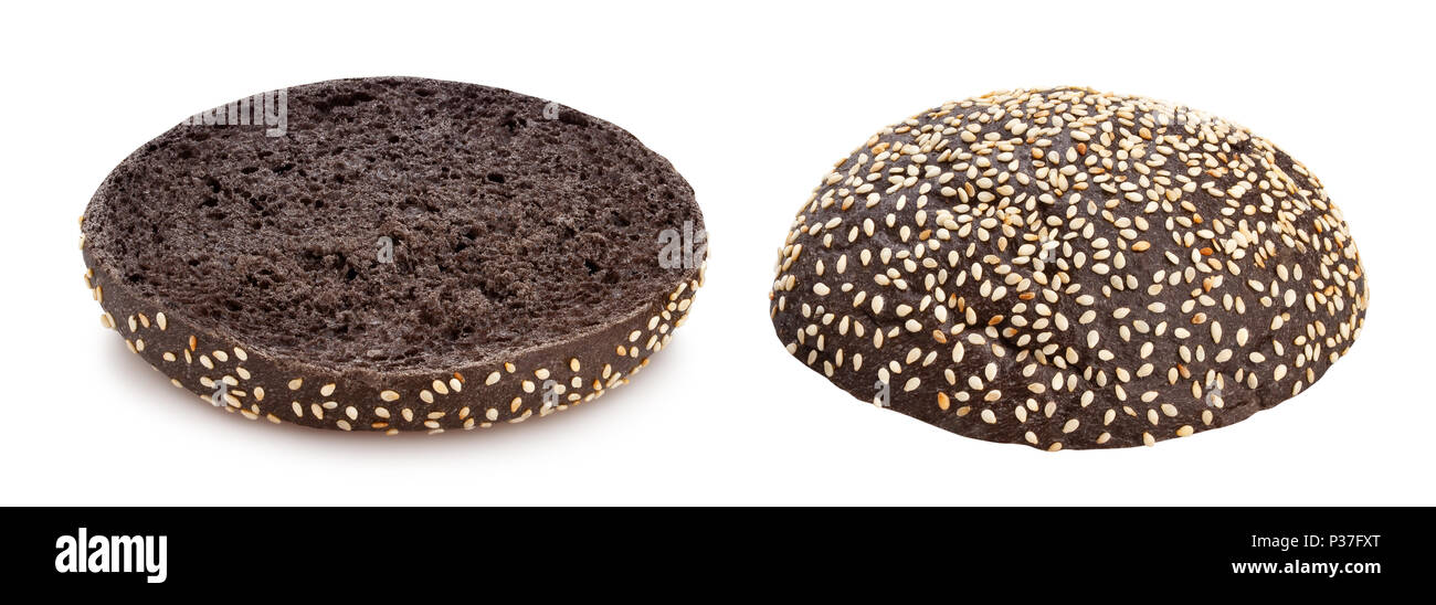 sliced black sandwich bun path isolated Stock Photo