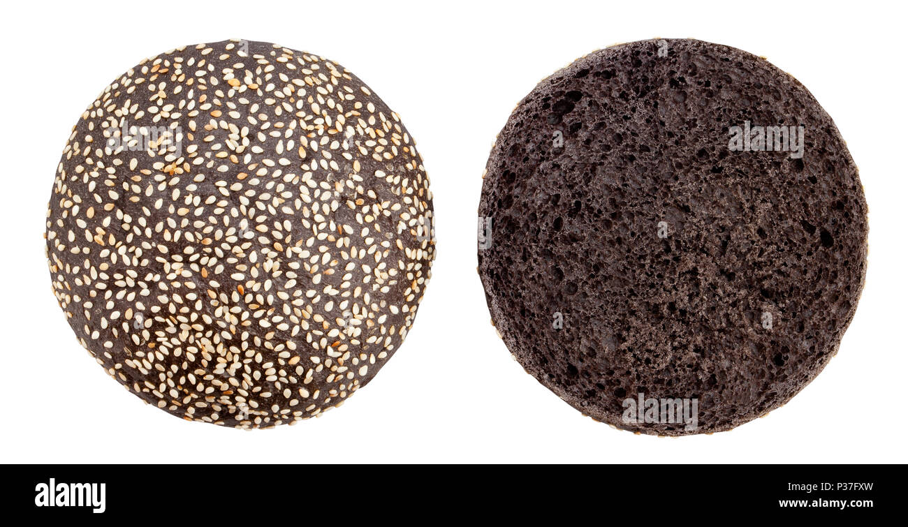 sliced black sandwich bun path isolated Stock Photo