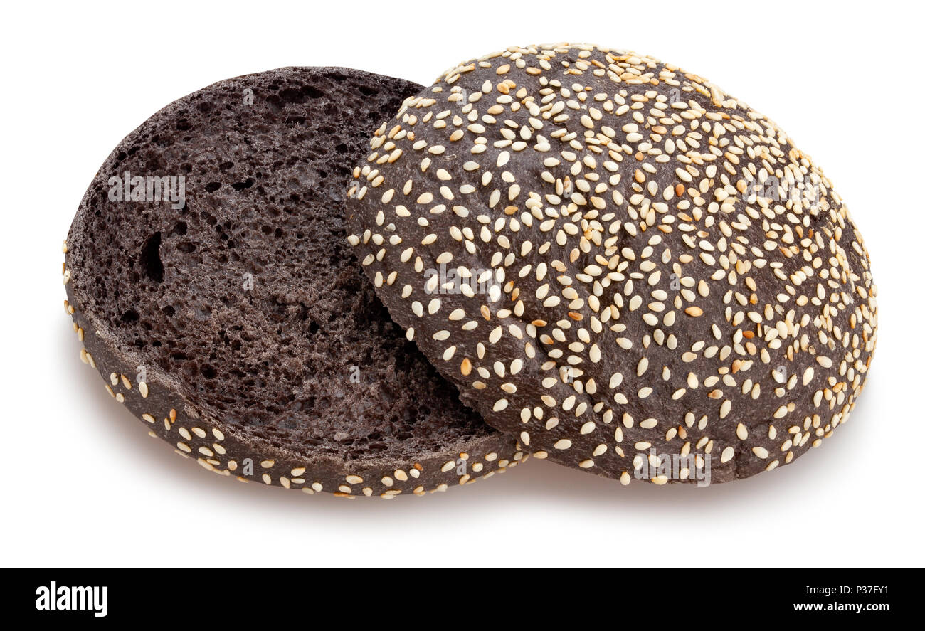 sliced black sandwich bun path isolated Stock Photo