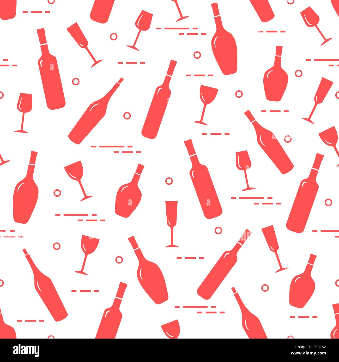 Seamless pattern of wine glasses and bottles of wine. Wine-making ...