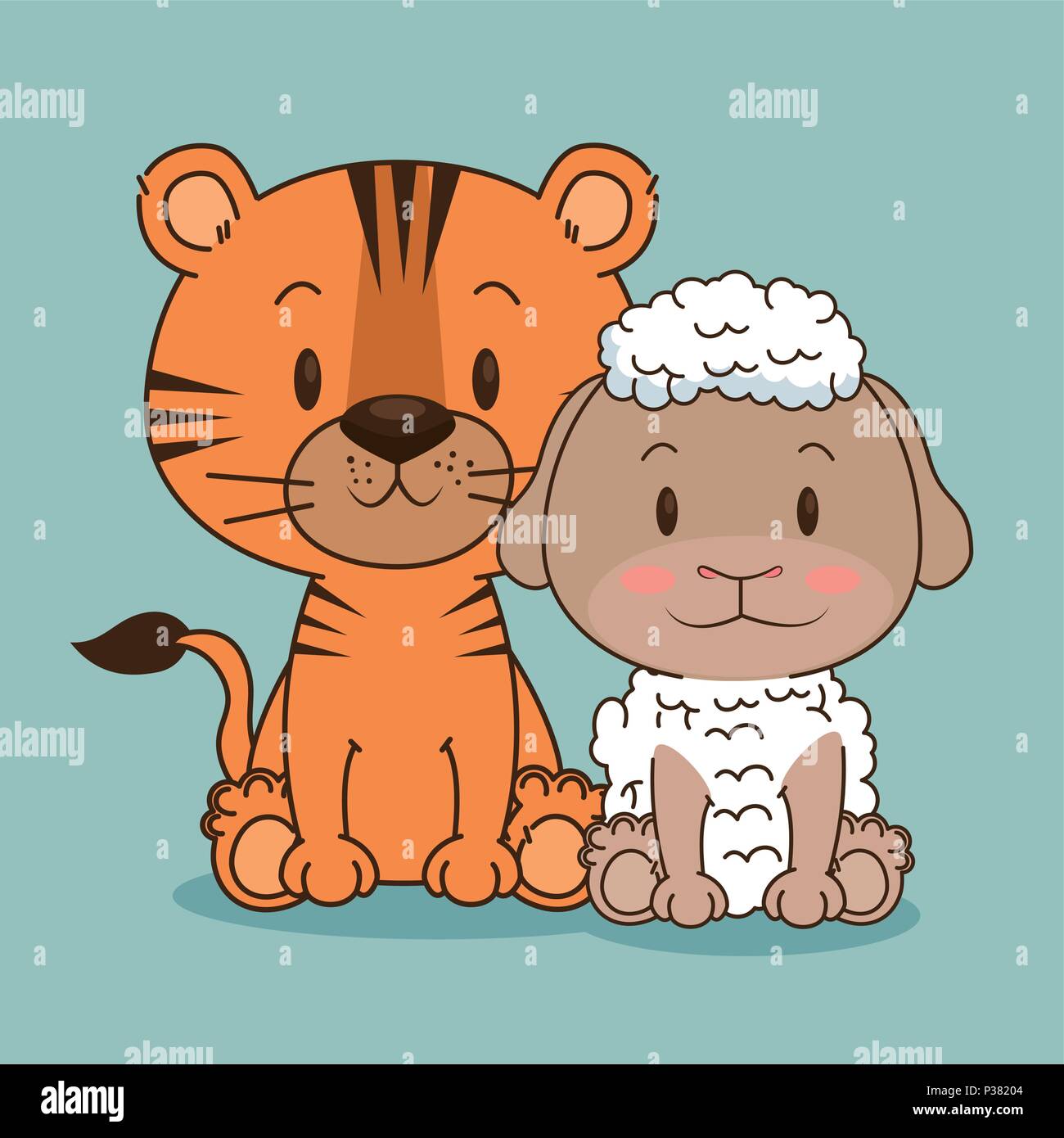 cute and little tiger and sheep characters vector illustration design ...