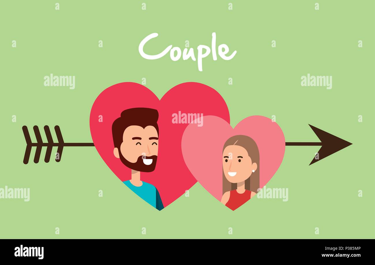 lovers couple with heart and arrow vector illustration design Stock ...