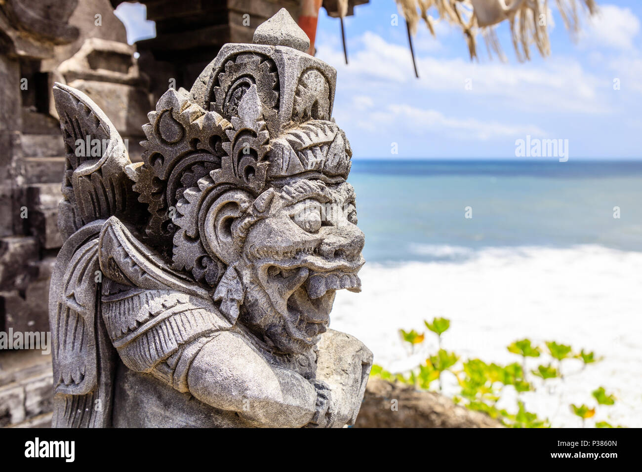 Dvarapala guardian statue at sea temple (Pura Segara) Tanah Lot, Tabanan, Bali, Indonesia Stock Photo