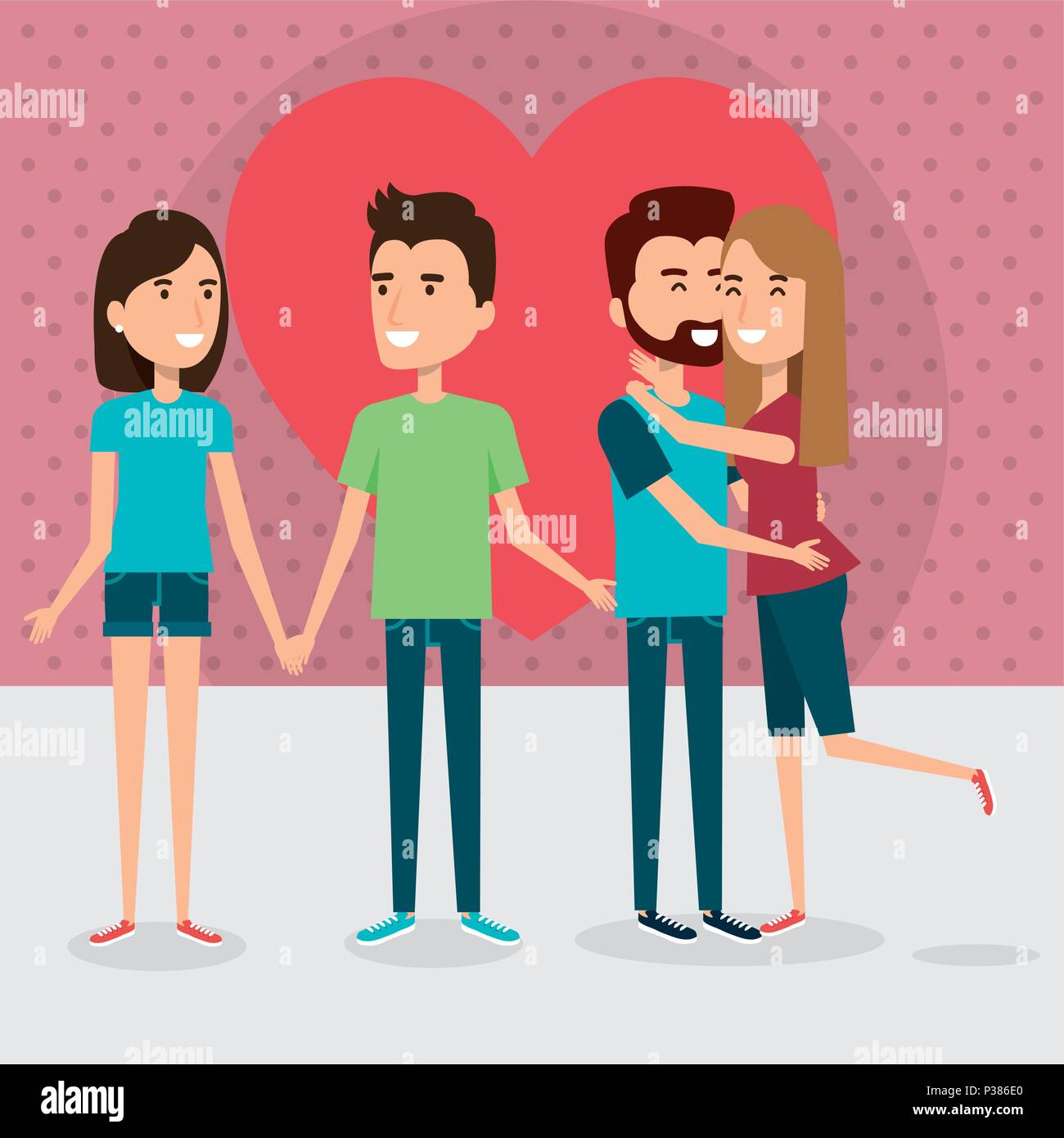 group of lovers couples with heart vector illustration design Stock ...