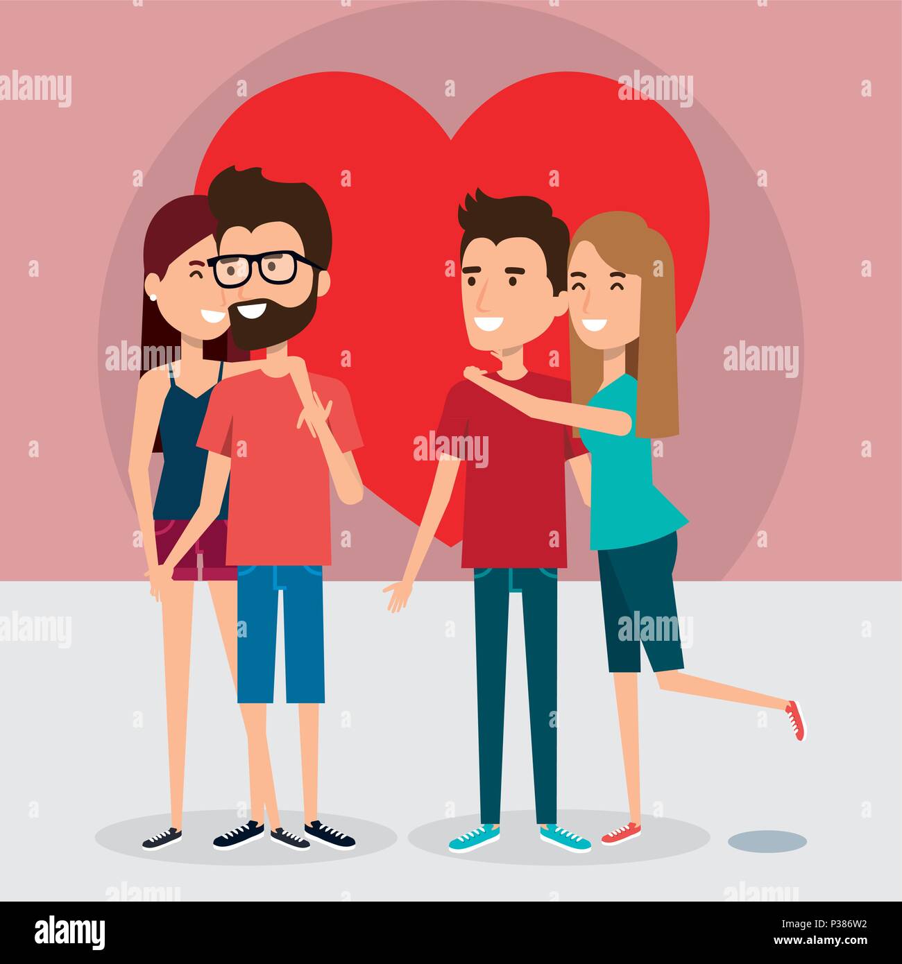 group of lovers couples with heart vector illustration design Stock ...