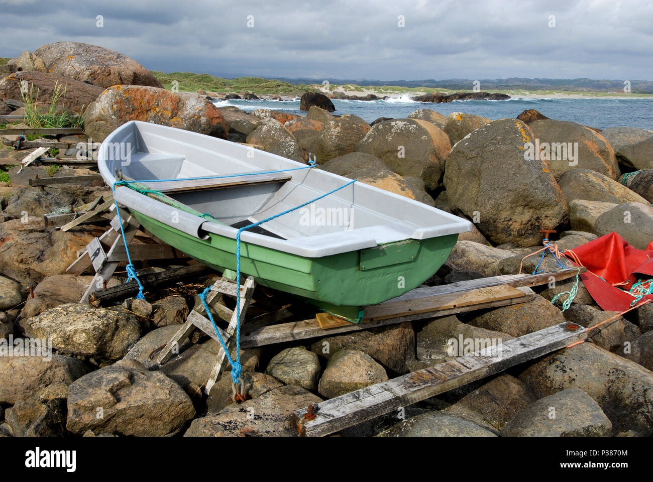 Brusand, Norway, fishing boat on the coast Stock Photo