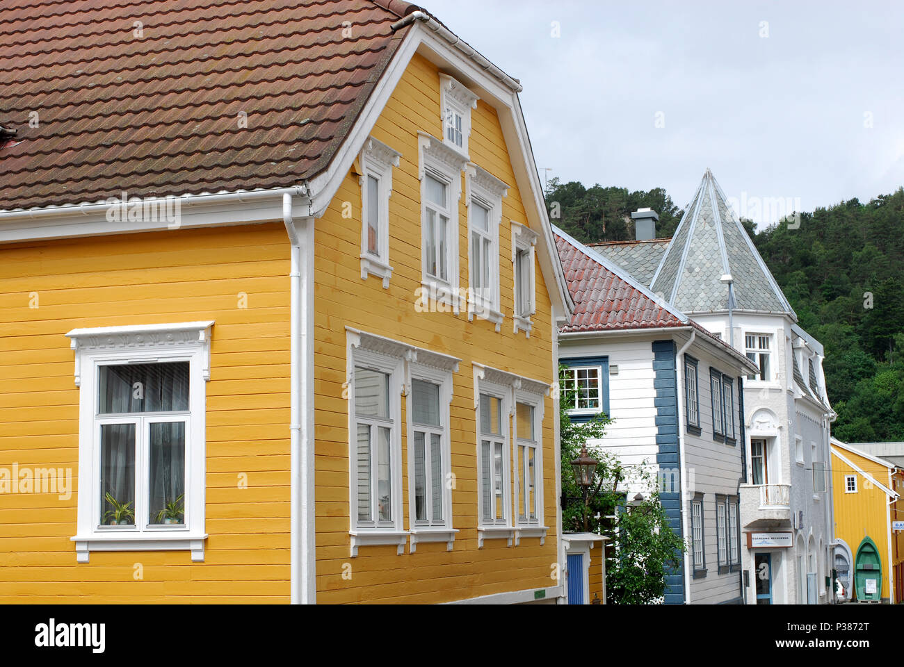 Egersund, Norway, colorful house facades in the center of Egersund Stock Photo