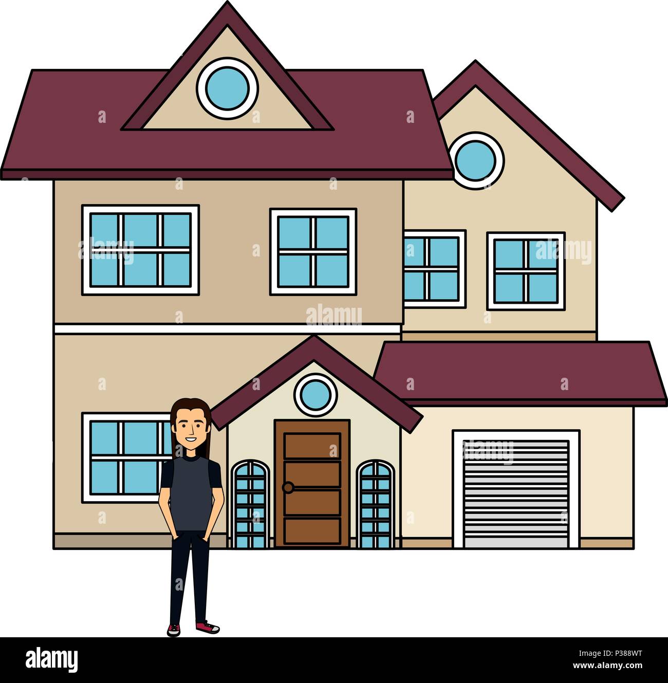 young man outside the house vector illustration design Stock Vector Image \u0026  Art - Alamy, image size:1300x1329