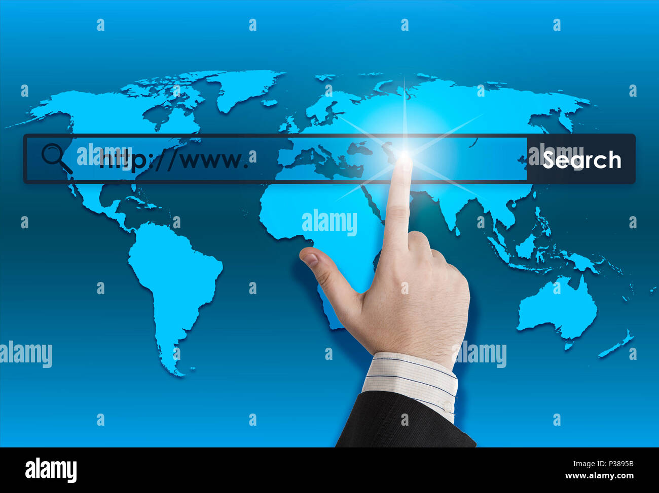 world map and world wide web searching Stock Photo